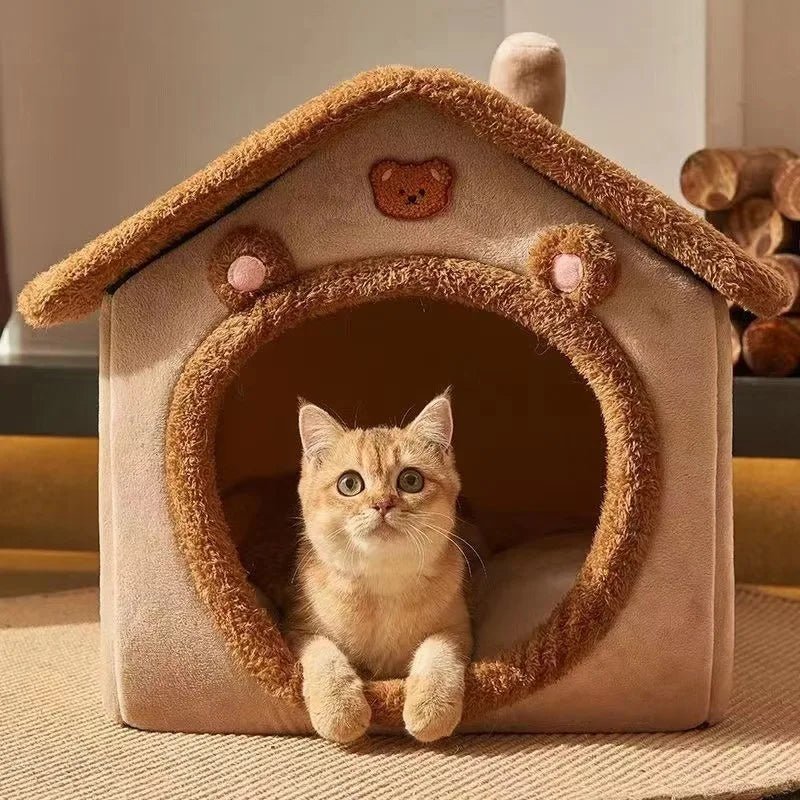 Foldable Cozy Pet House – Removable & Washable Cat Cave, Puppy Sofa Bed for Small Dogs & Medium Cats - ZinPetCare