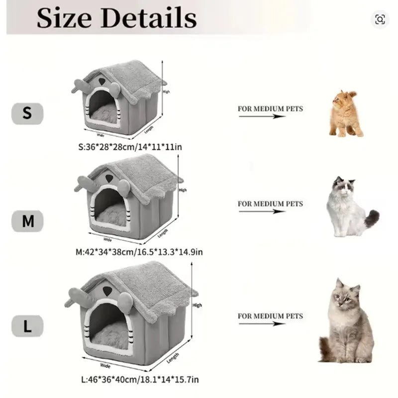 Foldable Cozy Pet House – Removable & Washable Cat Cave, Puppy Sofa Bed for Small Dogs & Medium Cats - ZinPetCare