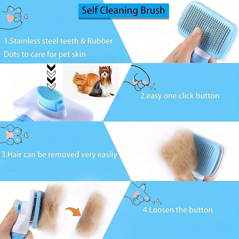 FurryCare Self - Cleaning Pet Grooming Brush for Cats and Dogs - ZinPetCare