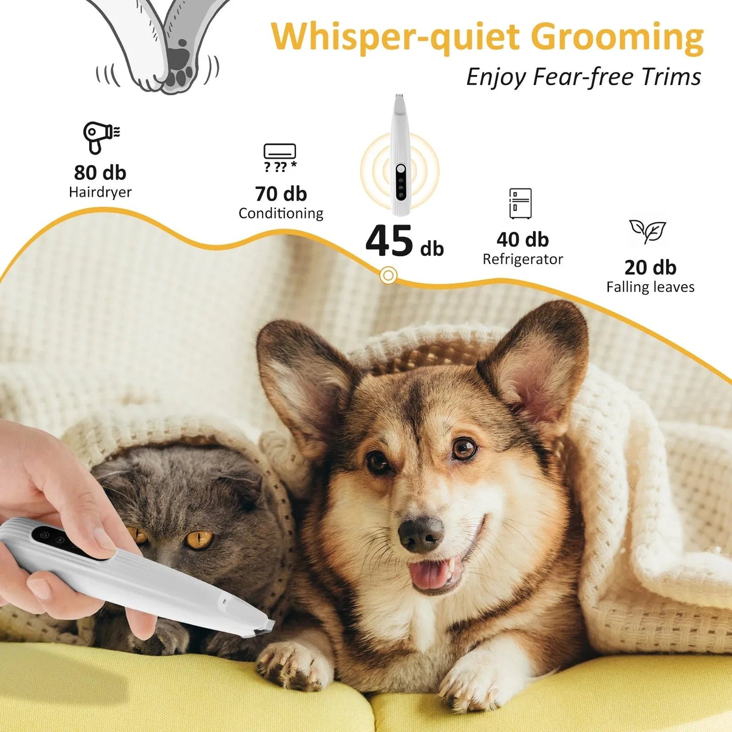 Pet Paw Trimmer with LED Light – Low Noise, Waterproof Dog & Cat Grooming Clipper - ZinPetCare