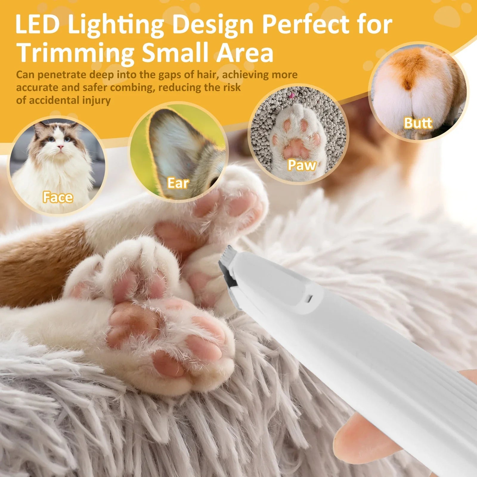 Pet Paw Trimmer with LED Light – Low Noise, Waterproof Dog & Cat Grooming Clipper - ZinPetCare